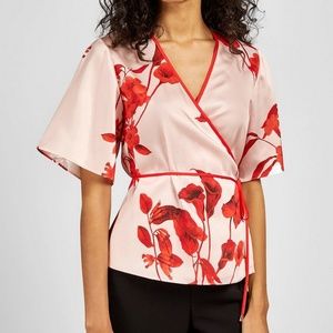 NEW Ted Baker Floral Satin Wrap Top, US 12